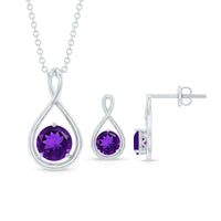 Real 3 Carat Amethyst Infinity Necklace and Earrings Set for Women