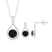 Lab Created Black Diamond Infinity Pendant and Earrings Set