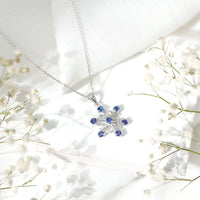 Lab Created Blue Sapphire Snowflake Pendant Necklace With Chain