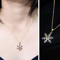 Lab Created Blue Sapphire Snowflake Pendant Necklace With Chain