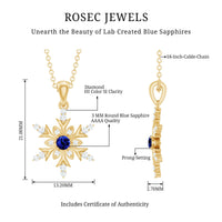 Lab Created Blue Sapphire Designer Snowflake Pendant with Diamond