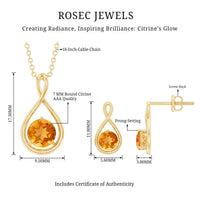Natural Citrine Infinity Pendant and Earrings Set for Women