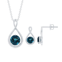 2.5 Carat Round London Blue Topaz Infinity Pendant and Earrings Set