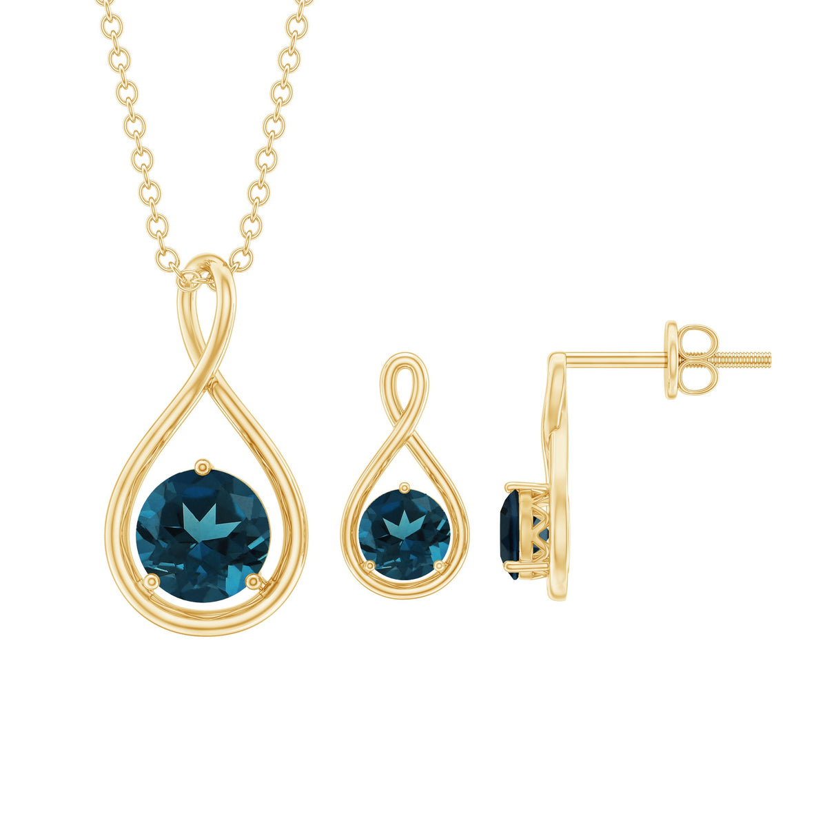 2.5 Carat Round London Blue Topaz Infinity Pendant and Earrings Set