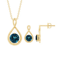 2.5 Carat Round London Blue Topaz Infinity Pendant and Earrings Set
