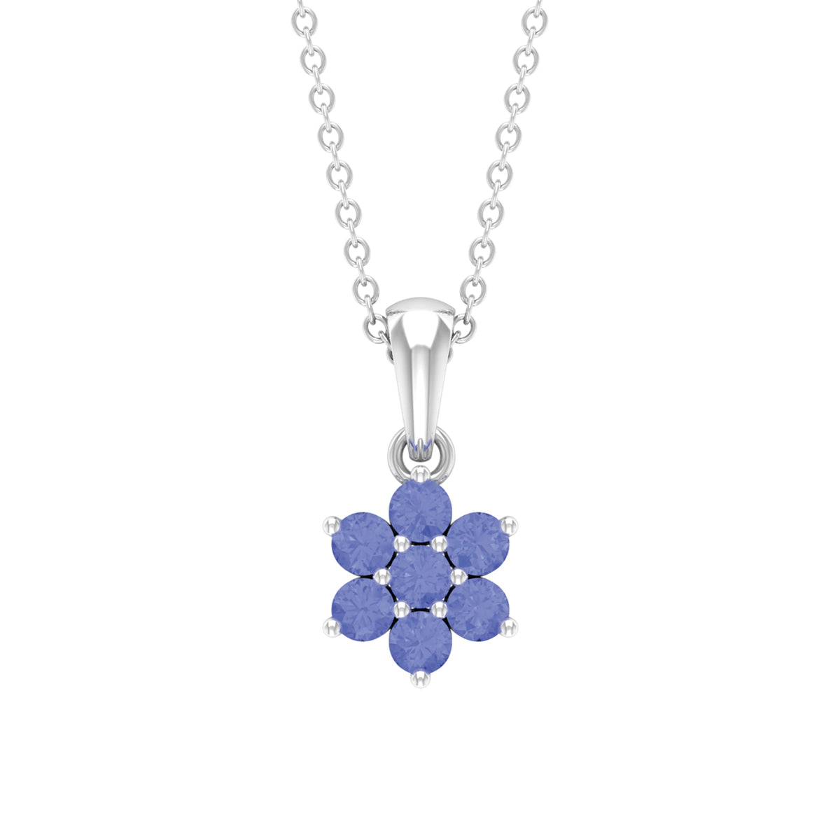 Natural Tanzanite flower cluster pendant necklace with sparkling stones, elegant jewelry piece by Rosec Jewels.
