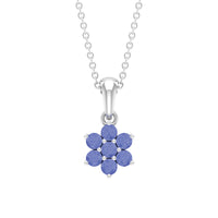 Natural Tanzanite flower cluster pendant necklace with sparkling stones, elegant jewelry piece by Rosec Jewels.