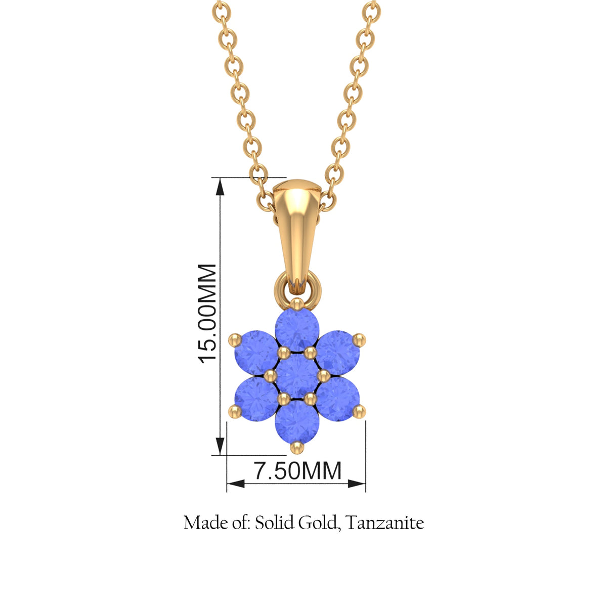 Natural Tanzanite flower cluster pendant necklace with intricate design and vibrant blue-purple gemstones, from Rosec Jewels.