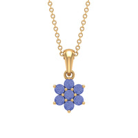 Natural Tanzanite flower cluster pendant necklace with intricate silver setting, featuring vibrant blue-purple gemstones.