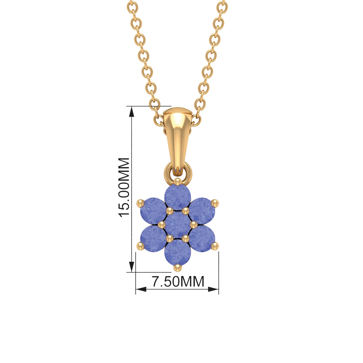 Natural Tanzanite flower cluster pendant necklace featuring a vibrant blue gemstone set in a delicate pendant.