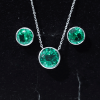 Certified Created Emerald Solitaire Jewelry Set in Bezel Setting