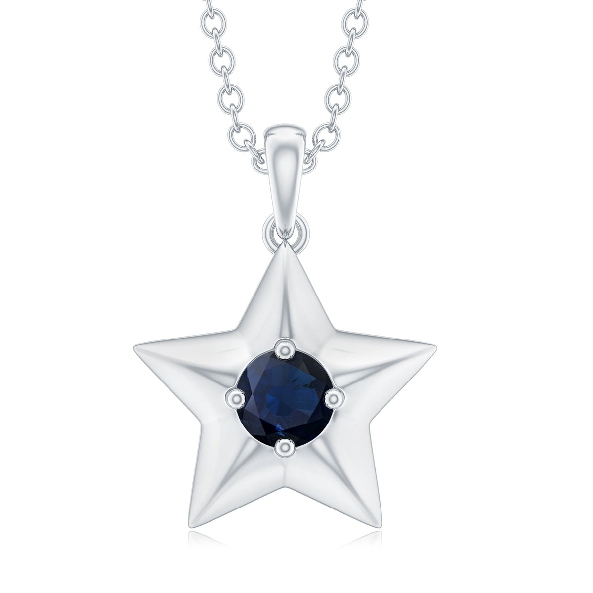 Natural Blue Sapphire Star Pendant Necklace for Women