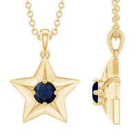 Natural Blue Sapphire Star Pendant Necklace for Women