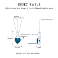 Heart-shaped London Blue Topaz infinity pendant with diamonds from Rosec Jewels, featuring a 2-carat gemstone and elegant design.