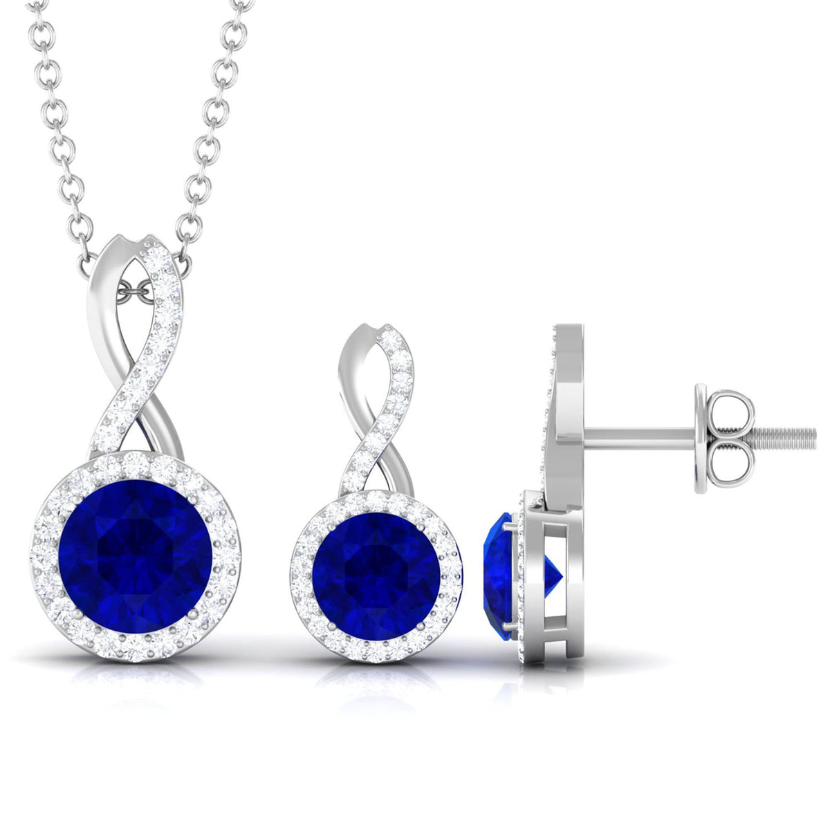 Certified 2.5 Carat Lab Grown Blue Sapphire Bridal Jewelry Set