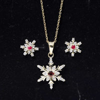 Lab Grown Ruby and Diamond Snowflake Necklace With Earrings