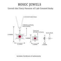 Lab Grown Ruby and Diamond Snowflake Necklace With Earrings