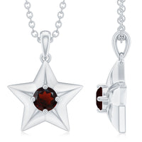 Natural Garnet Star Charm Pendant Necklace With Chain