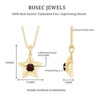 Natural Garnet Star Charm Pendant Necklace With Chain