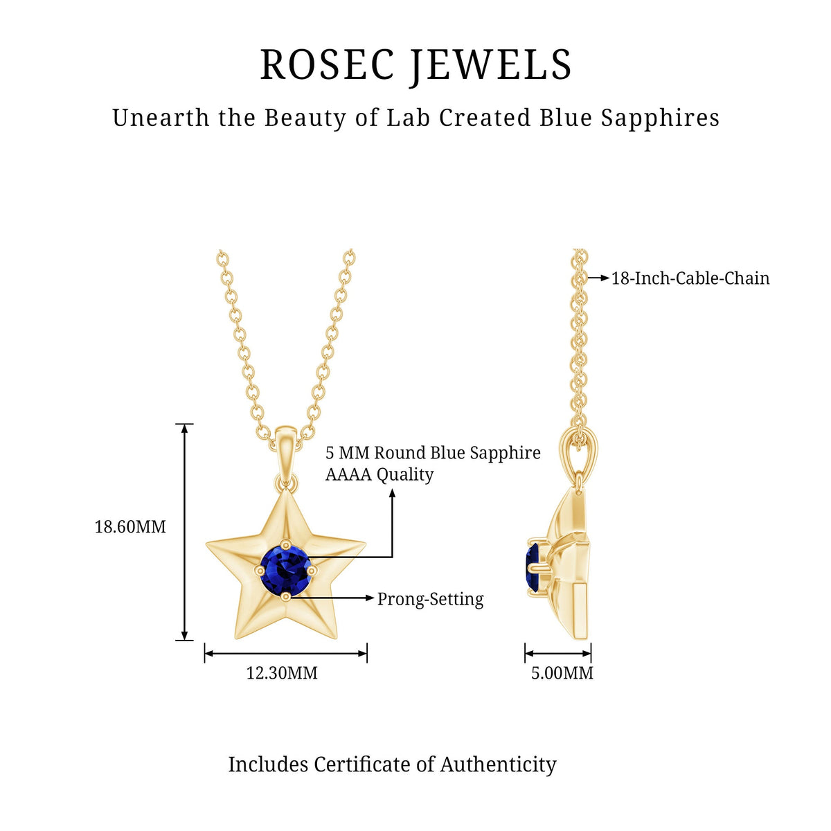 Lab Created Blue Sapphire Star Of David Necklace