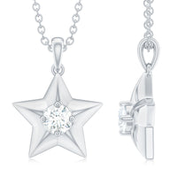 Moissanite star pendant necklace with chain from Rosec Jewels, showcasing a sparkling star-shaped gemstone on a delicate chain.