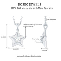 Rosec Jewels Moissanite star pendant necklace with chain, featuring a sparkling star-shaped gemstone and delicate chain.