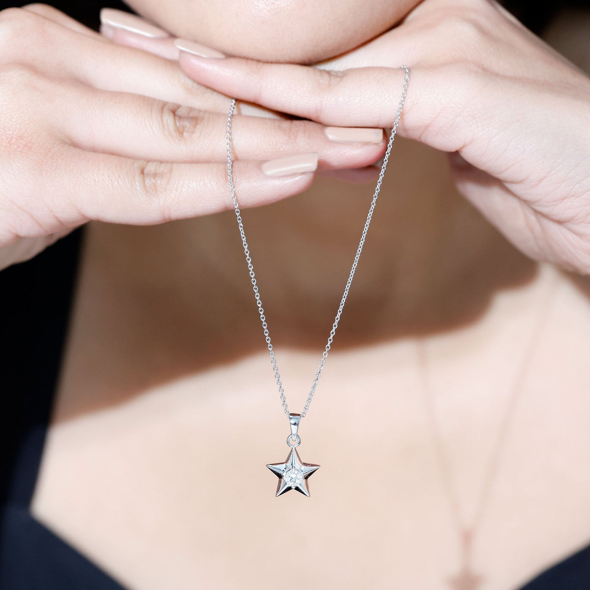 Certified Moissanite star pendant necklace with chain, showcasing a sparkling star-shaped gemstone from Rosec Jewels.