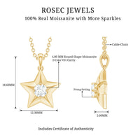 Certified Moissanite Star pendant necklace with chain from Rosec Jewels, featuring a sparkling star-shaped design.