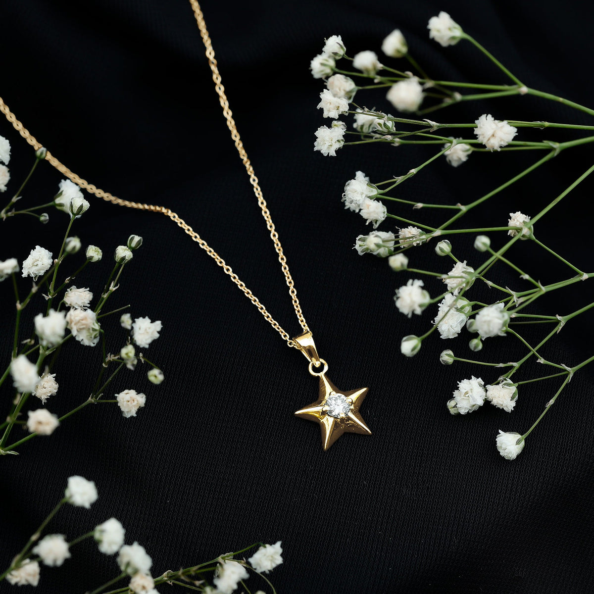 Certified Moissanite star pendant necklace with chain from Rosec Jewels, featuring a sparkling star-shaped design.