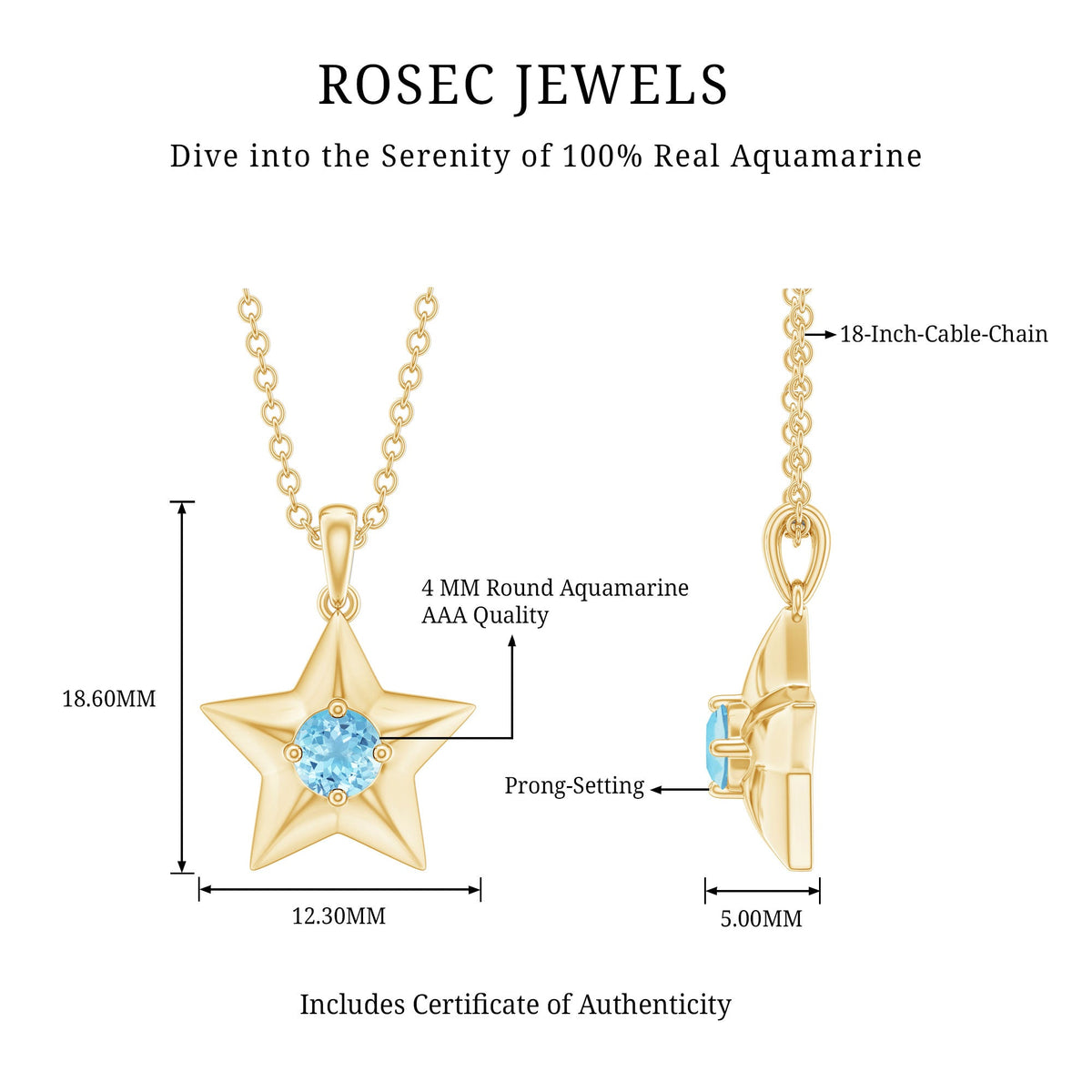 Natural Aquamarine Star of David Necklace for Women