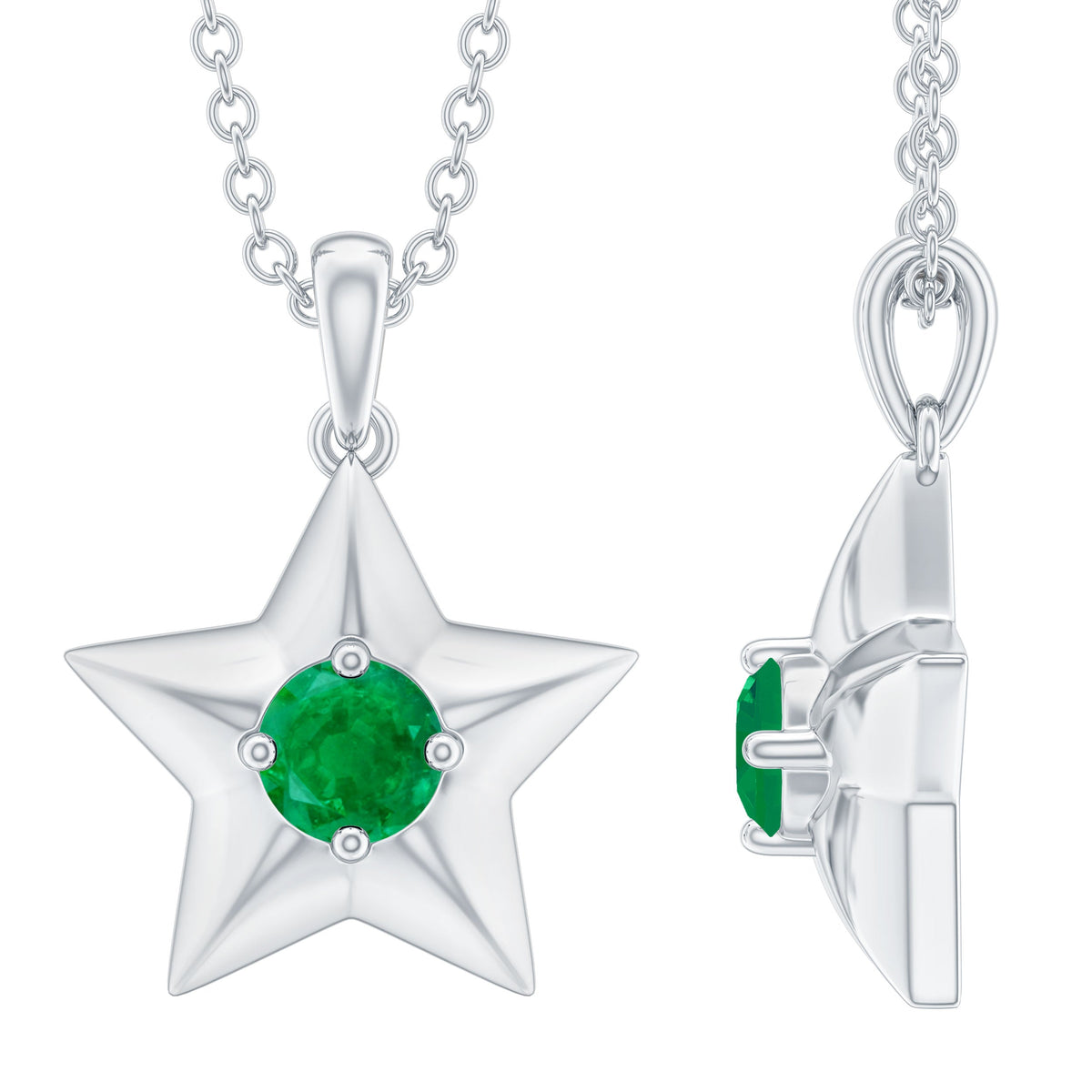 Natural half carat emerald star pendant necklace for women by Rosec Jewels, featuring a sparkling emerald star charm.