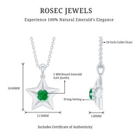 Natural half carat emerald star pendant necklace for women by Rosec Jewels, showcasing a sparkling emerald star pendant on a delicate chain.