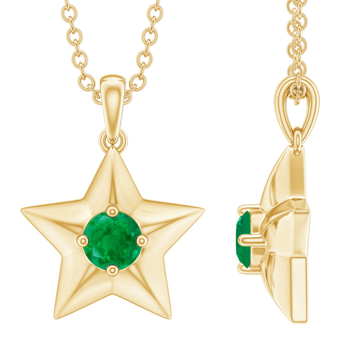 Elegant natural half carat emerald star pendant necklace for women by Rosec Jewels, showcasing a sparkling emerald star pendant.