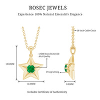 Natural half carat emerald star pendant necklace for women with a delicate chain, showcasing a stunning green gemstone from Rosec Jewels.