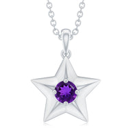Natural Amethyst Star of David pendant necklace with chain by Rosec Jewels, featuring a polished purple amethyst gemstone and detailed metalwork.