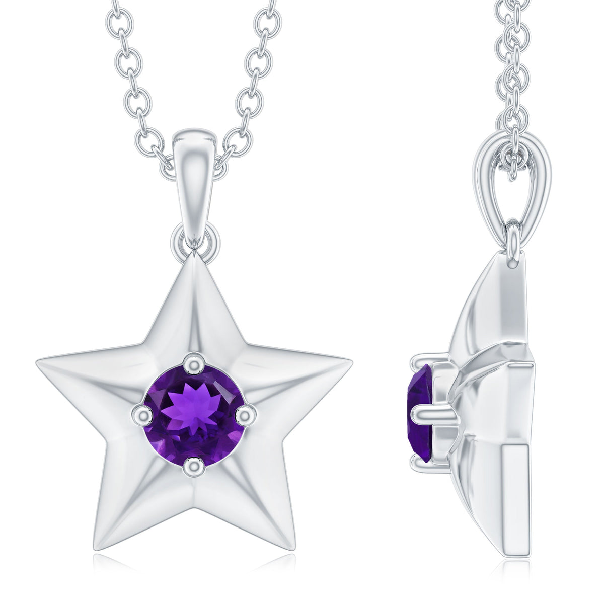 Natural amethyst Star of David pendant necklace with chain by Rosec Jewels, showcasing a detailed purple gemstone pendant.