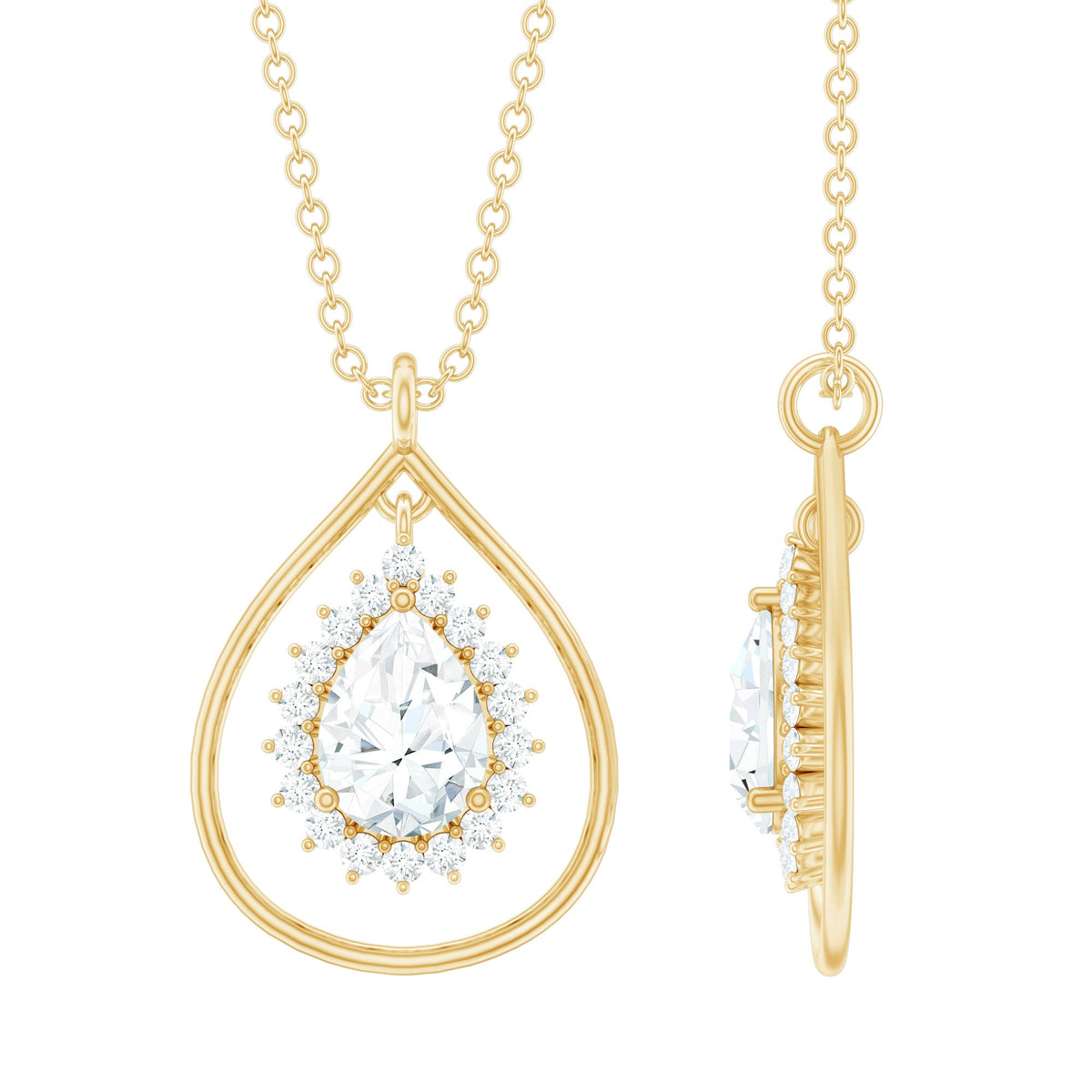 Certified 0.7 Carat Moissanite Teardrop Pendant Necklace
