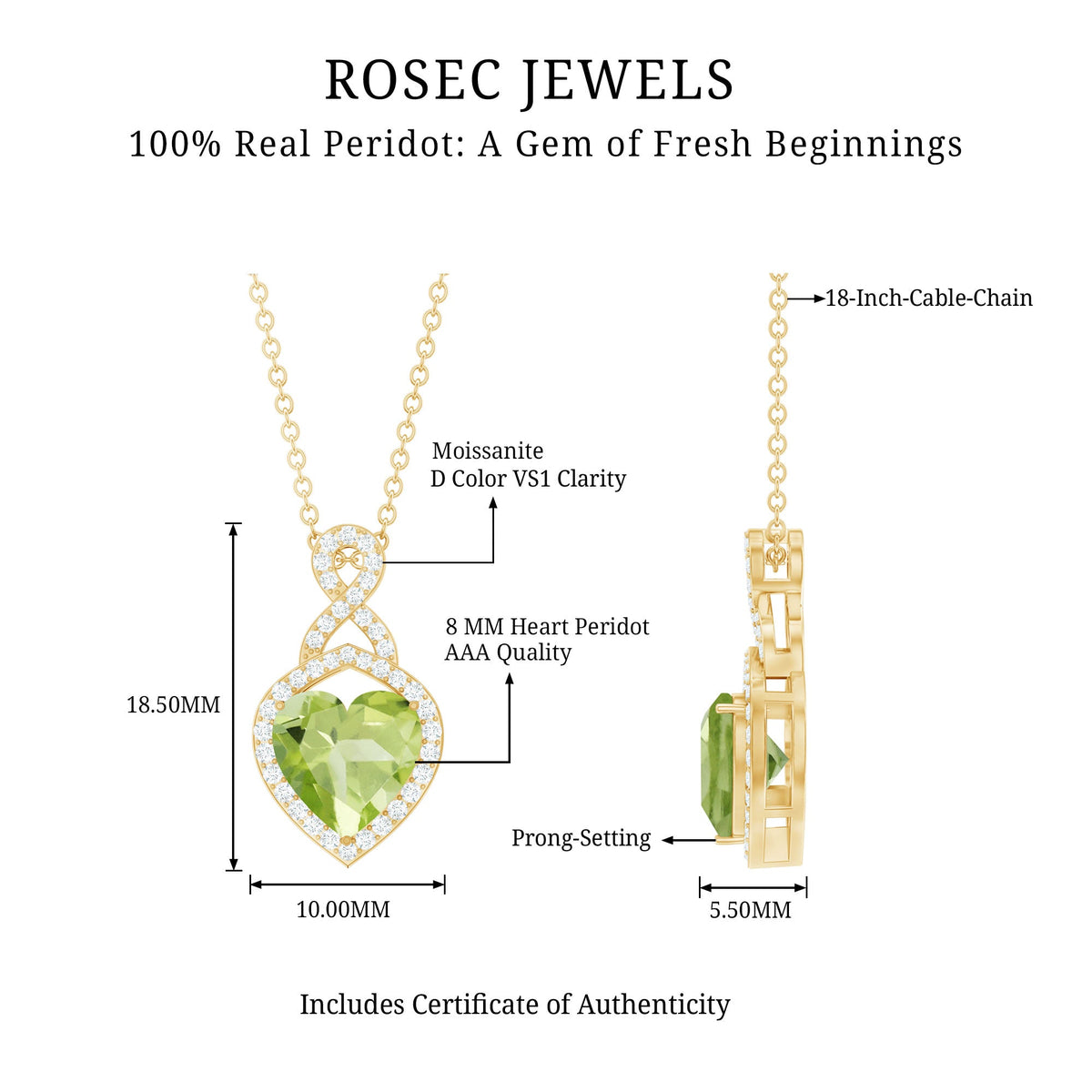 2 Carat Heart Shape Peridot Infinity Pendant with Moissanite