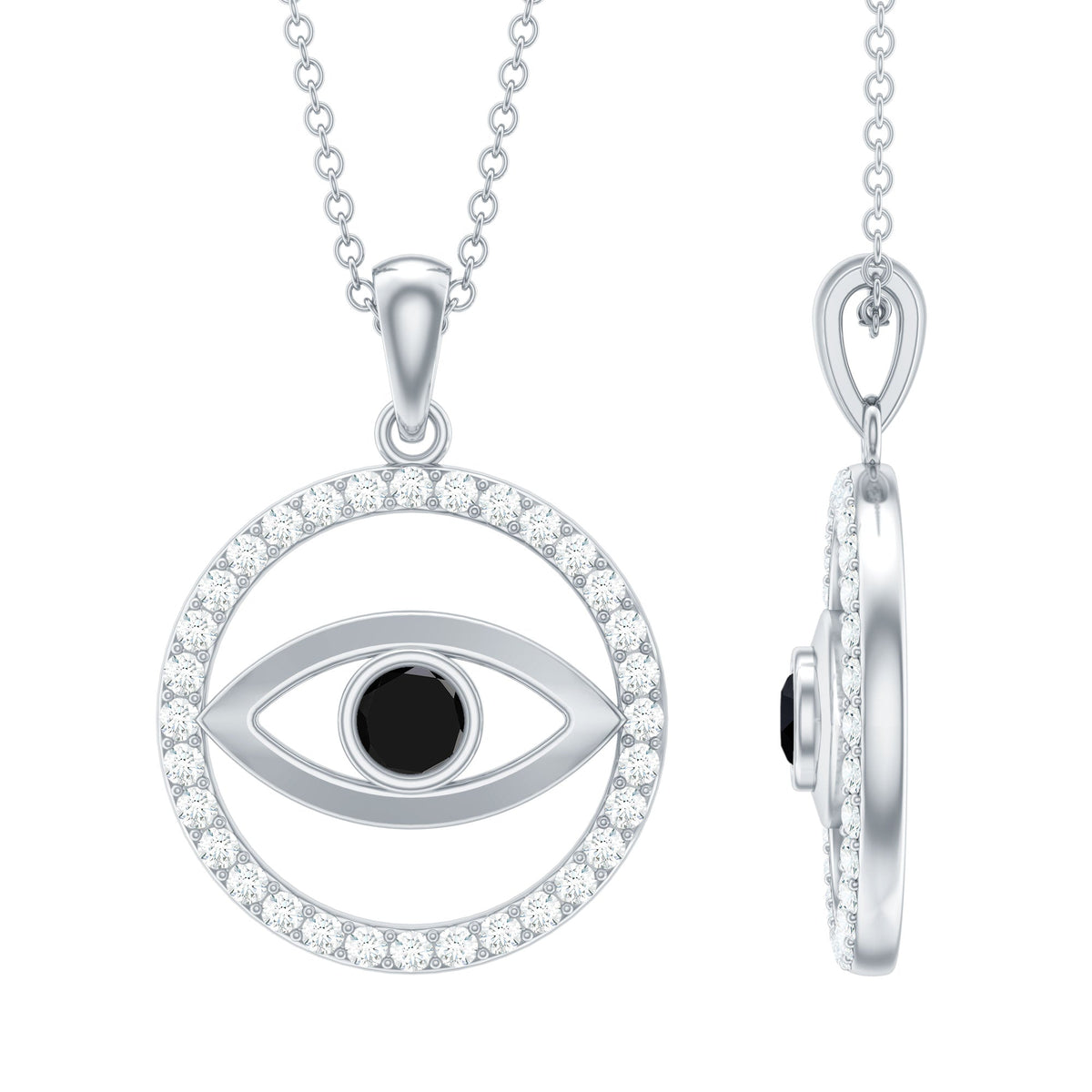 Black Spinel Evil Eye Pendant with Diamond Eternity