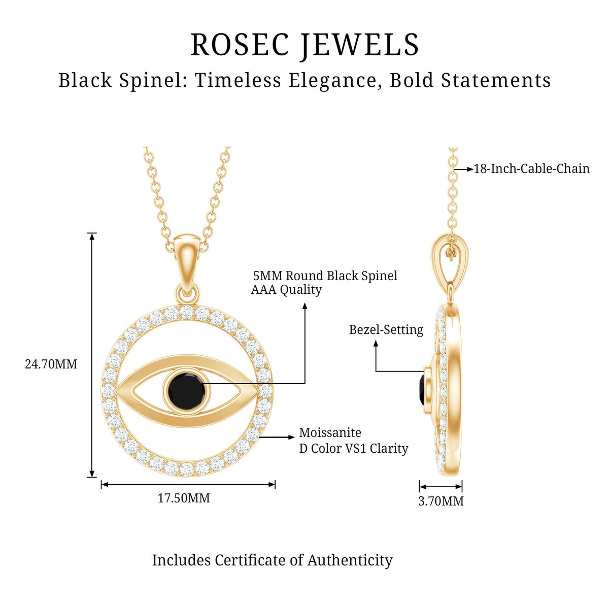 Black Spinel Evil Eye Pendant with Diamond Eternity