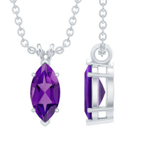 Genuine Marquise Cut Amethyst Solitaire Necklace with Silver Chain