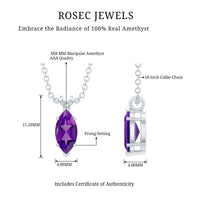 Genuine Marquise Cut Amethyst Solitaire Necklace with Silver Chain