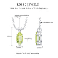 0.74 Carat Marquise Cut Peridot Birthstone Necklace with Silver Chain