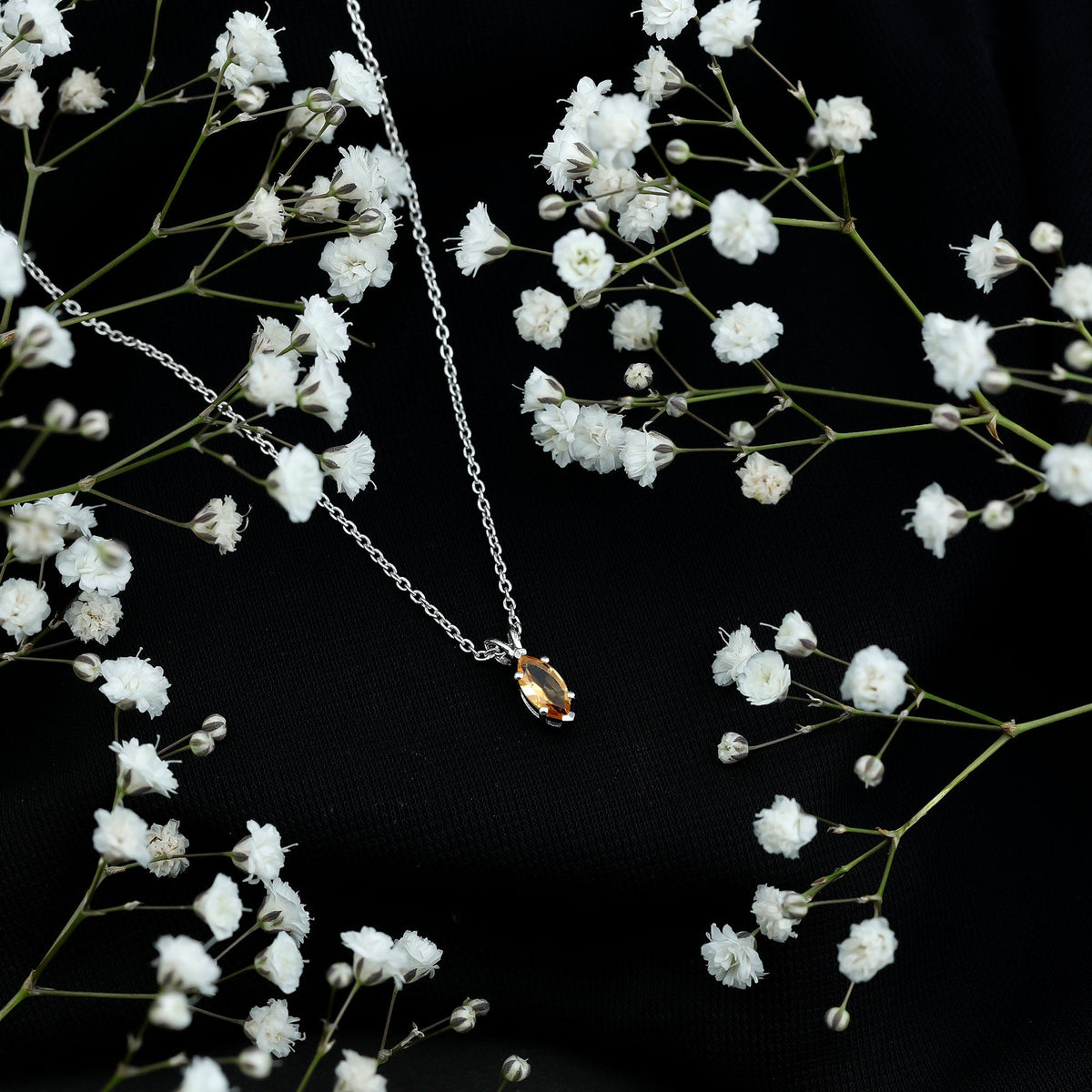 Marquise Cut 4X8 MM Citrine Solitaire Necklace with Silver Chain