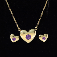 Real Amethyst Heart Necklace and Earrings Set