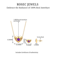 Real Amethyst Heart Necklace and Earrings Set