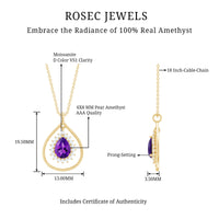 1 Carat Amethyst Teardrop Necklace with Moissanite Halo