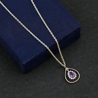 1 Carat Amethyst Teardrop Necklace with Moissanite Halo