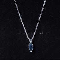 Real 0.7 Carat Marquise London Blue Topaz Necklace with Silver Chain
