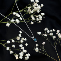 Real 0.7 Carat Marquise London Blue Topaz Necklace with Silver Chain